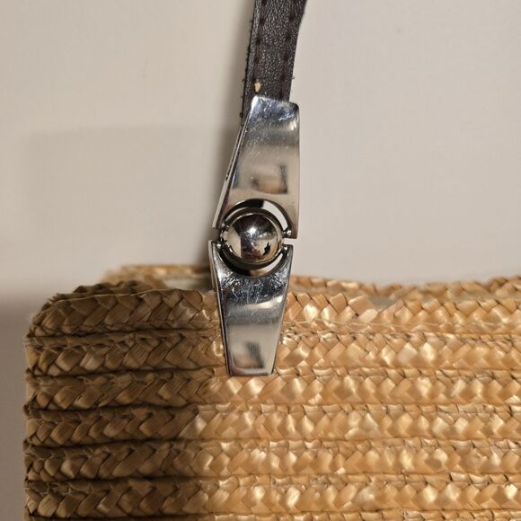 Vintage Boho Wheat Straw Yellow Rattan Lined Shoulder Bag Purse 90s Cottage Vtg - Picture 4 of 12